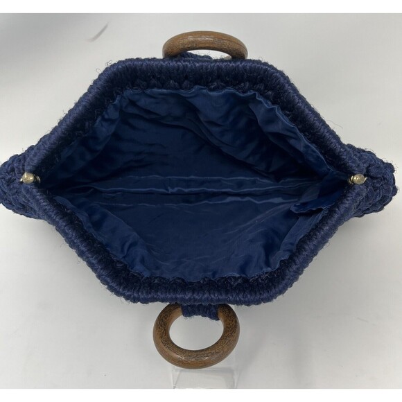 Vintage Boho Crochet Knit‎ Tote Handbag Beach Hobo, Clutch Handbag Navy Blue - Picture 2 of 9